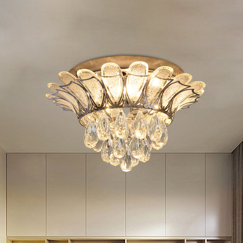 Crystal Droplet Flush Mount Ceiling Light with LED, Perfect for Simple Bedroom Décor