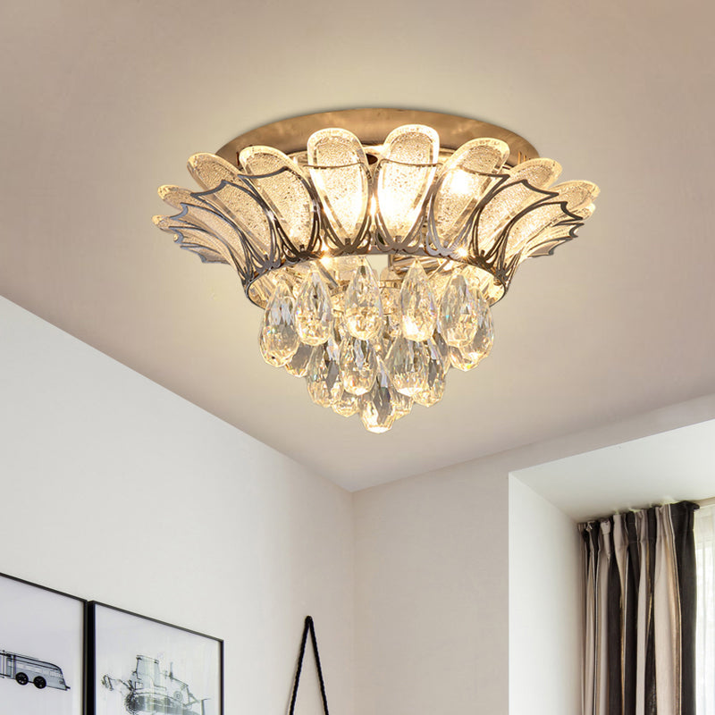 Crystal Droplet Flush Mount Ceiling Light with LED, Perfect for Simple Bedroom Décor