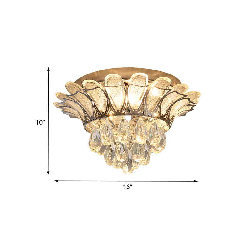Crystal Droplet Flush Mount Ceiling Light with LED, Perfect for Simple Bedroom Décor