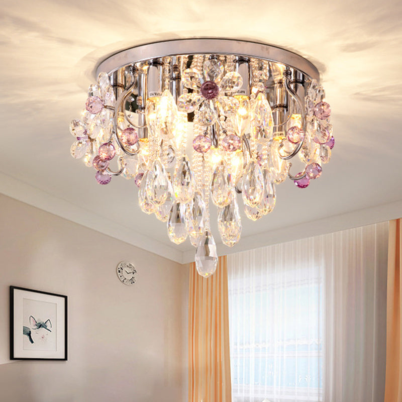 Modern Crystal Flower Flush Mount Ceiling Lamp with Chrome Finish - Perfect for Romantic Bedroom Lighting