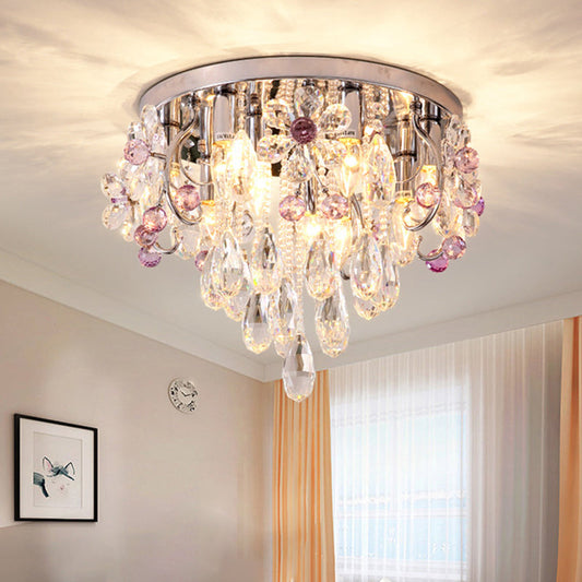 Modern Crystal Flower Flush Mount Ceiling Lamp with Chrome Finish - Perfect for Romantic Bedroom Lighting