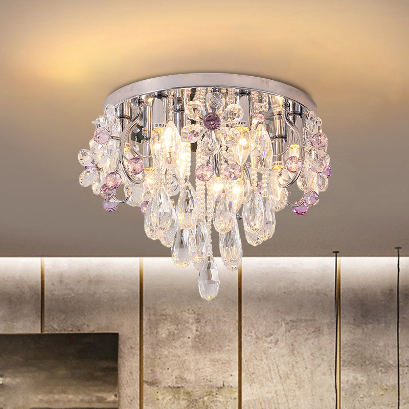 Modern Crystal Flower Flush Mount Ceiling Lamp with Chrome Finish - Perfect for Romantic Bedroom Lighting