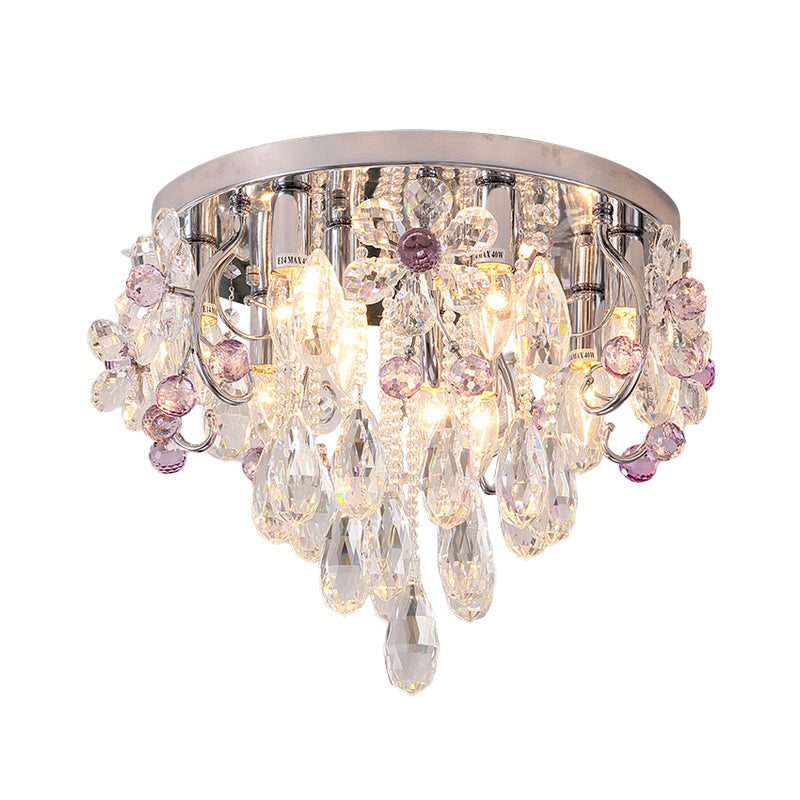 Modern Crystal Flower Flush Mount Ceiling Lamp with Chrome Finish - Perfect for Romantic Bedroom Lighting