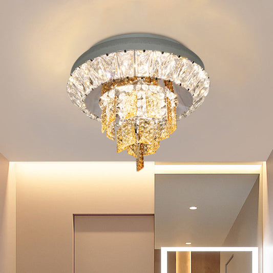 Modern Crystal Chrome LED Flush Mount Ceiling Fixture with Layered Design, Available in 11" and 23.5" Diameter