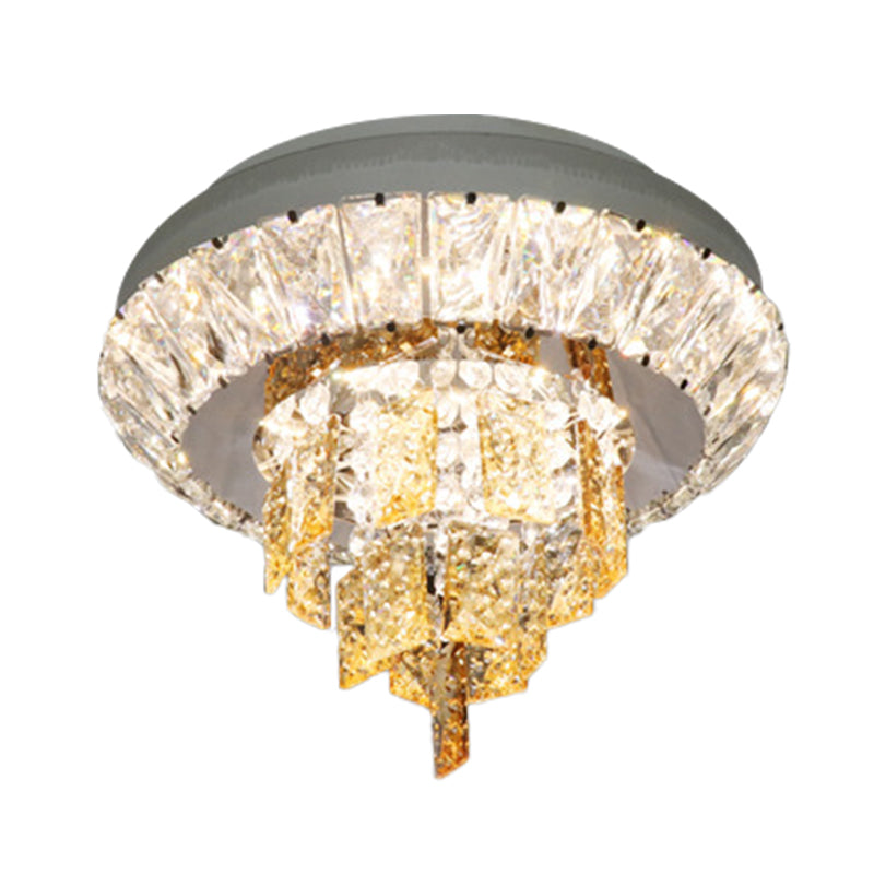 Modern Crystal Chrome LED Flush Mount Ceiling Fixture with Layered Design, Available in 11" and 23.5" Diameter