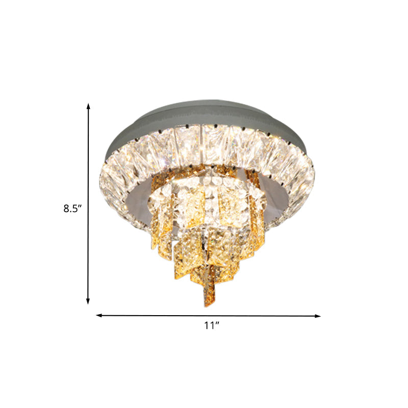 Modern Crystal Chrome LED Flush Mount Ceiling Fixture with Layered Design, Available in 11" and 23.5" Diameter