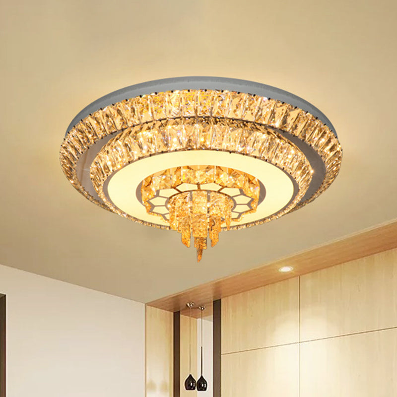 Modern Crystal Chrome LED Flush Mount Ceiling Fixture with Layered Design, Available in 11" and 23.5" Diameter