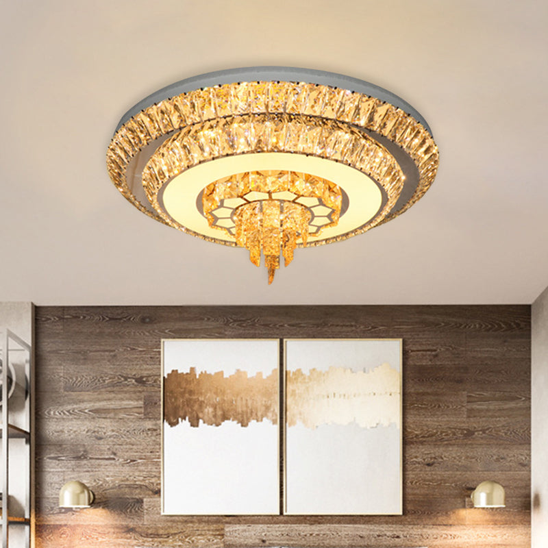 Modern Crystal Chrome LED Flush Mount Ceiling Fixture with Layered Design, Available in 11" and 23.5" Diameter