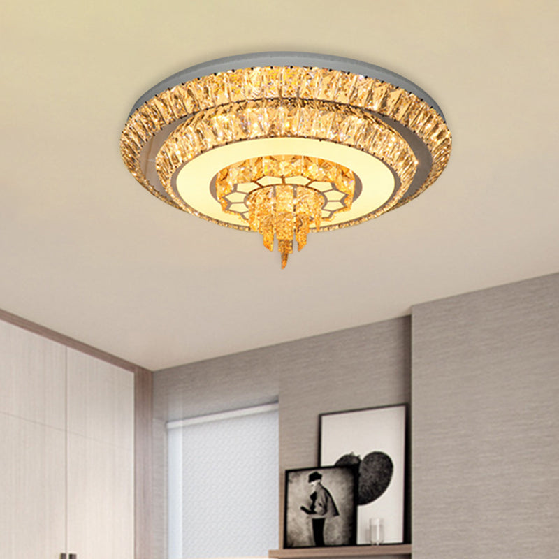 Modern Crystal Chrome LED Flush Mount Ceiling Fixture with Layered Design, Available in 11" and 23.5" Diameter