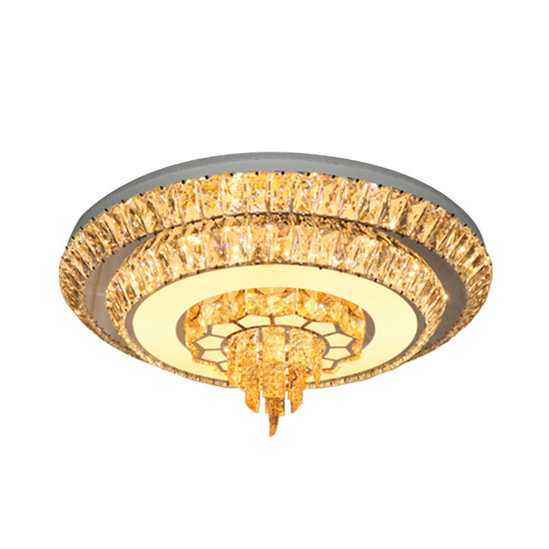 Modern Crystal Chrome LED Flush Mount Ceiling Fixture with Layered Design, Available in 11" and 23.5" Diameter