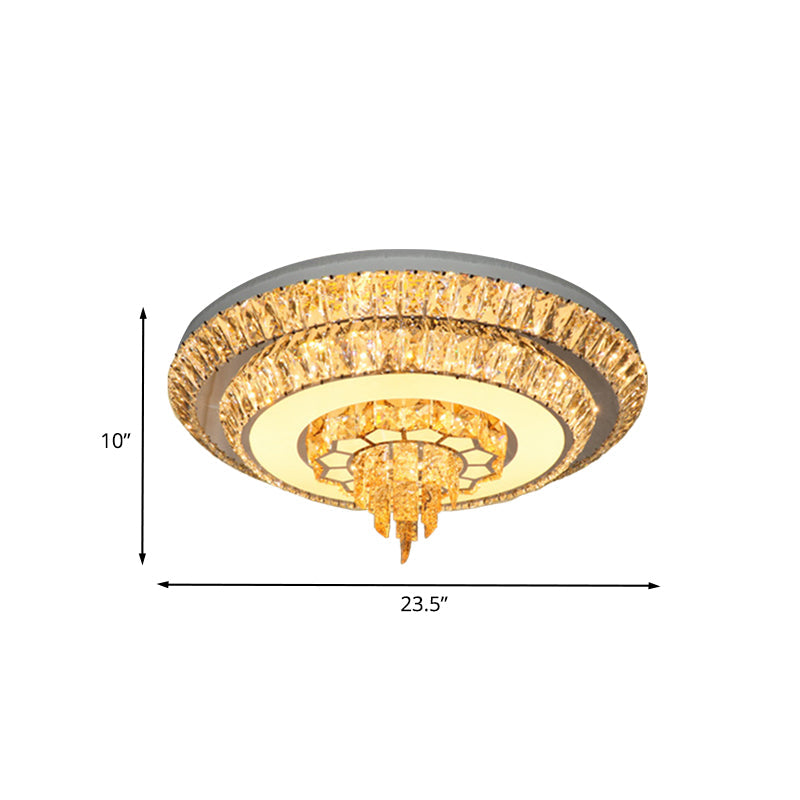 Modern Crystal Chrome LED Flush Mount Ceiling Fixture with Layered Design, Available in 11" and 23.5" Diameter