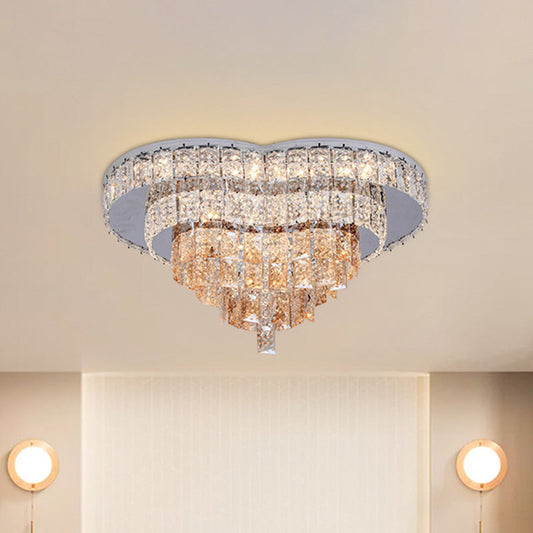 Love Heart LED Flush Mount Crystal Ceiling Light - Remote Control, Modernist White Design
