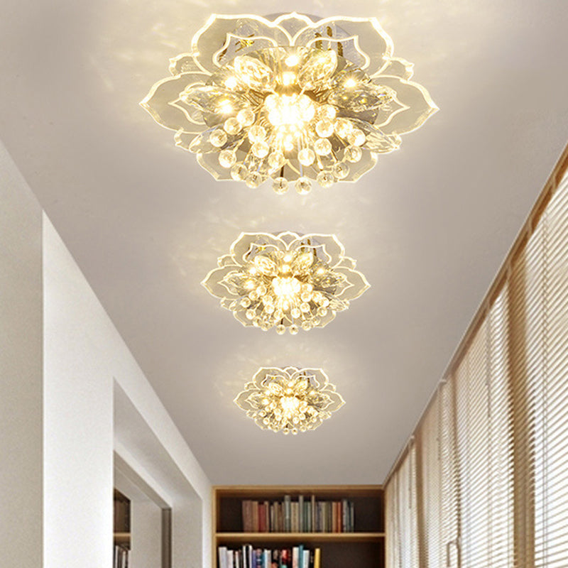 Modern LED Crystal Flushmount Light for Corridor - Blossom Mini Ceiling Lamp