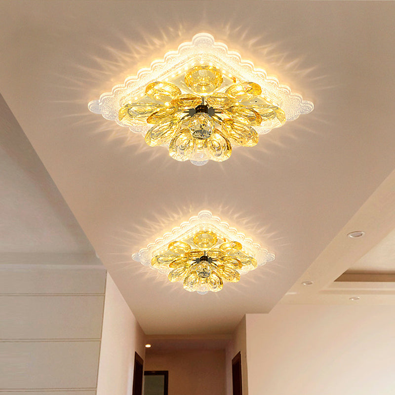 Modernist Crystal LED Ceiling Fixture with Scalloped Square Design – Sleek Flush Mount Lighting for Corridors