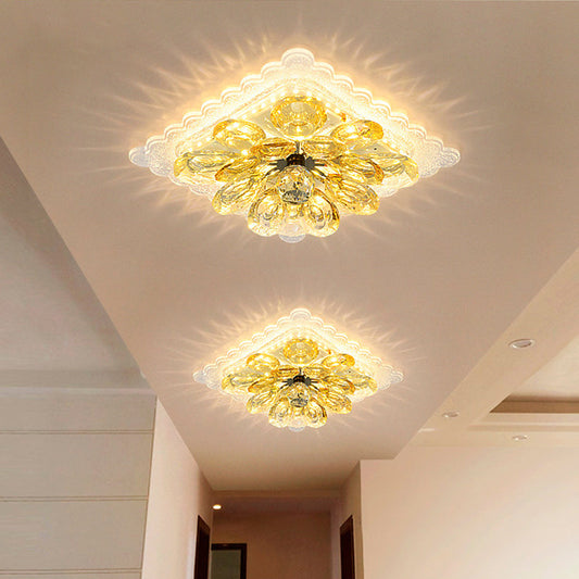 Modernist Crystal LED Ceiling Fixture with Scalloped Square Design – Sleek Flush Mount Lighting for Corridors
