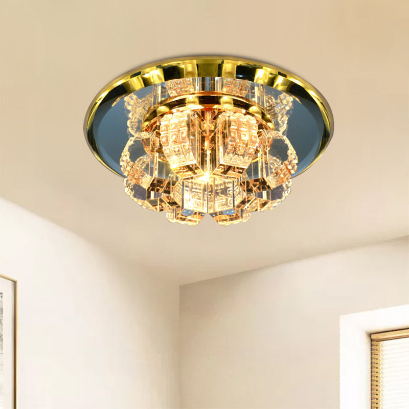 Gold Crystal Flush Mount LED Ceiling Light - Modern Mini Blooming Design for Hallway or Corridor