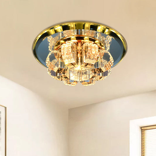 Gold Crystal Flush Mount LED Ceiling Light - Modern Mini Blooming Design for Hallway or Corridor