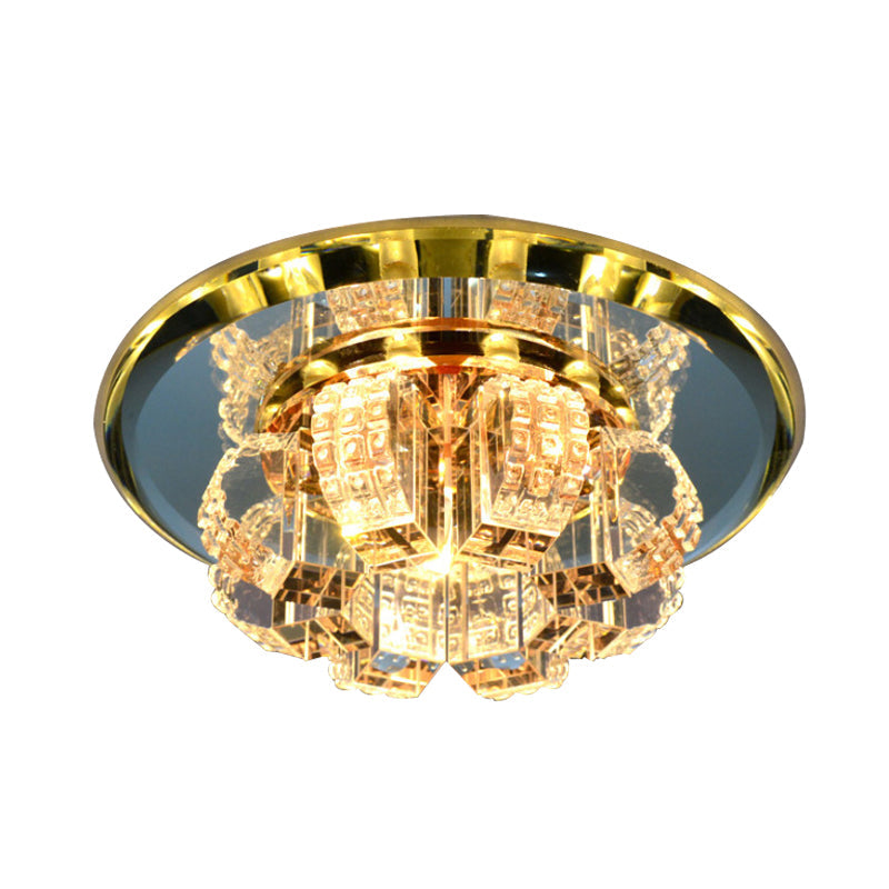 Gold Crystal Flush Mount LED Ceiling Light - Modern Mini Blooming Design for Hallway or Corridor