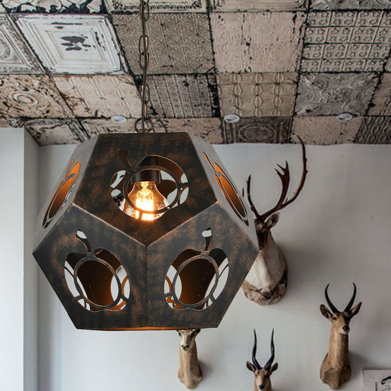 Hollowed Out Faceted Sphere Bronze Ceiling Pendant With 1 Head - Stylish Factory Suspended Lighting