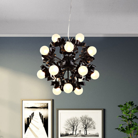 Lustre noir en forme d'étoile de style loft - Suspension en métal à 18 têtes avec abat-jour en verre dépoli pour plafond de chambre