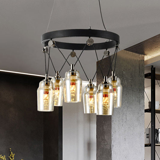 Lustre cocktail shaker à 6 lumières : suspension noire loft avec verre transparent