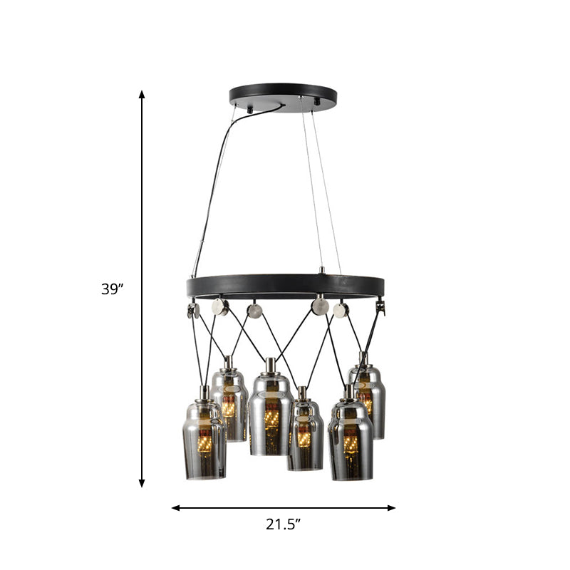 6-Light Cocktail Shaker Chandelier: Loft Black with Clear Glass Suspension Pendant Light