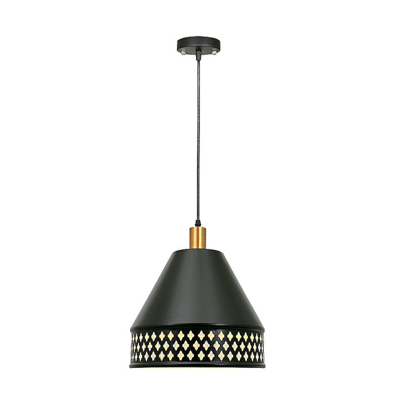 Lampe suspendue industrielle conique - Kit d'éclairage suspendu en fer à ampoule unique - Noir avec bord découpé