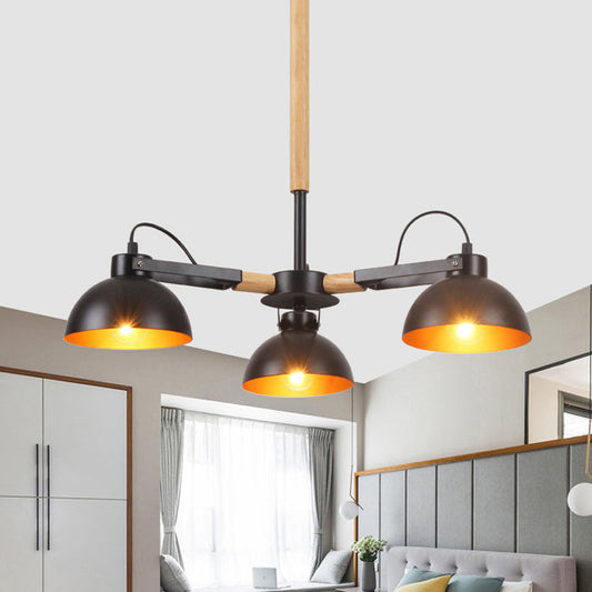 Lustre moderne en fer noir et or avec abat-jour rotatif et bras en bois - Lampe de suspension de plafond à 3/5/6 têtes