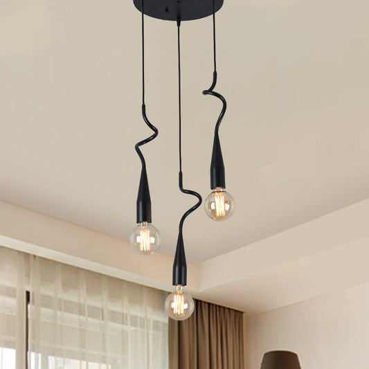Industrial Style Black Iron Pendant Lamp with Cascading Open Bulb Design - 3 to 10 Heads