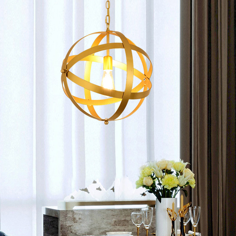 Lampe suspendue industrielle sphérique en métal doré/argenté vieilli à 1 lumière - Idéale pour les tables à manger et les salons