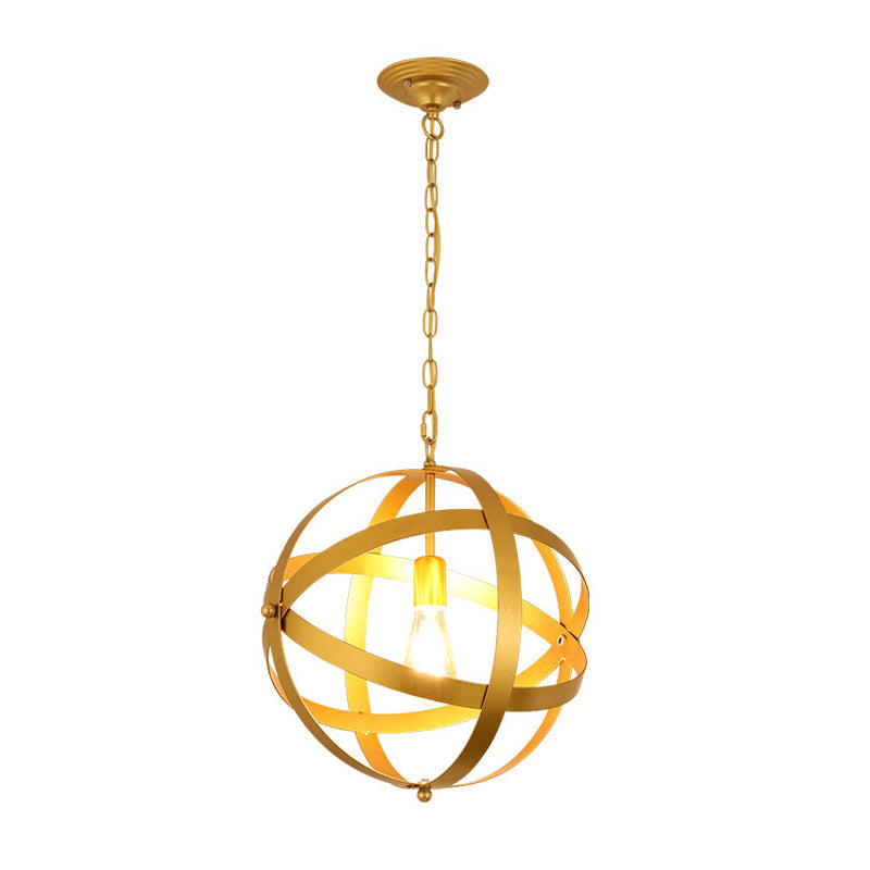 Lampe suspendue industrielle sphérique en métal doré/argenté vieilli à 1 lumière - Idéale pour les tables à manger et les salons