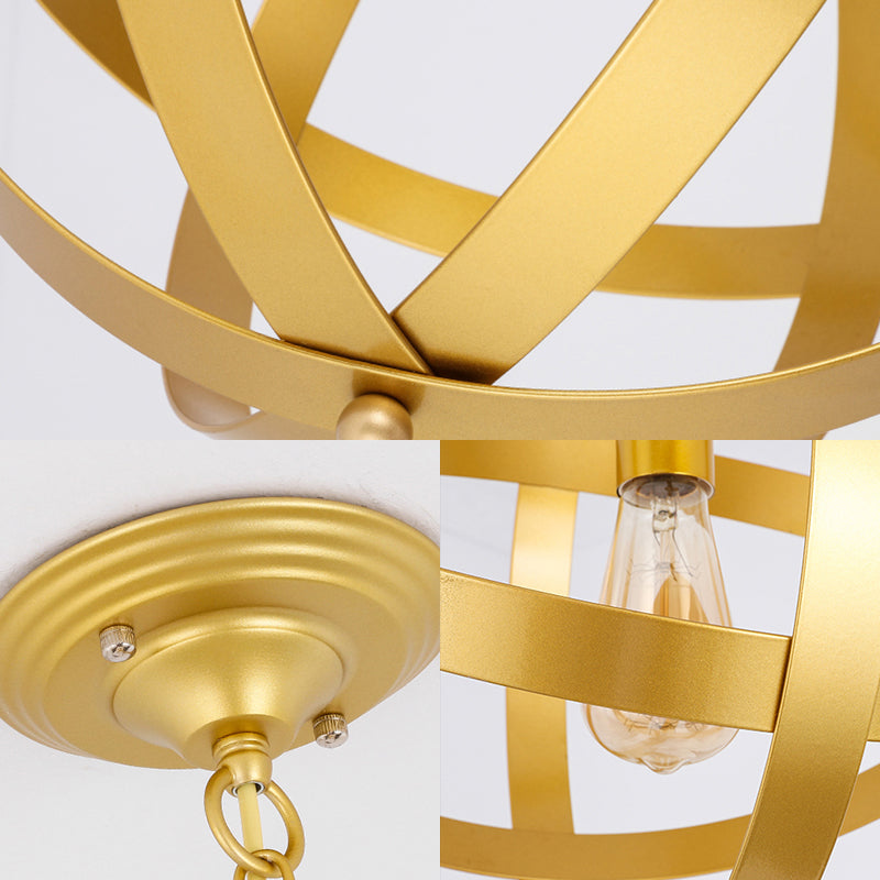 Lampe suspendue industrielle sphérique en métal doré/argenté vieilli à 1 lumière - Idéale pour les tables à manger et les salons