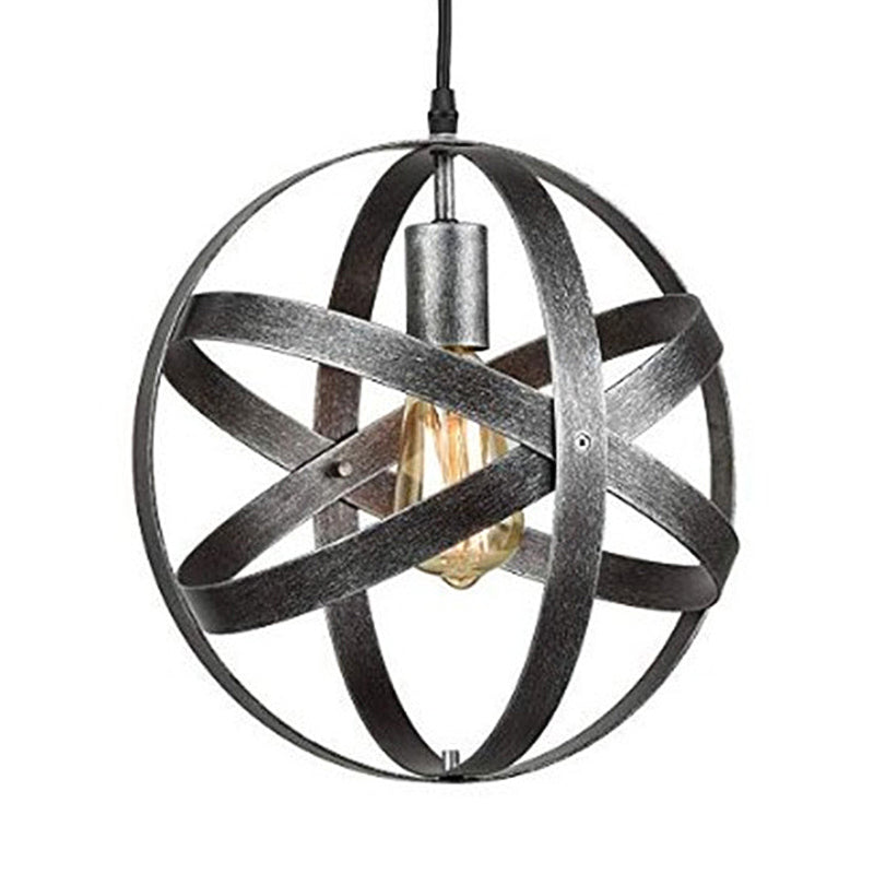 Lampe suspendue industrielle sphérique en métal doré/argenté vieilli à 1 lumière - Idéale pour les tables à manger et les salons
