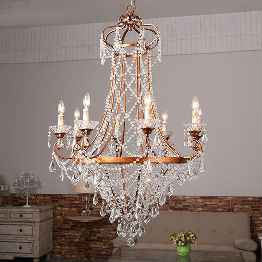 Rustic Countryside 8-Head Crisscrossed Crystal Pendant Chandelier