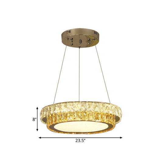 Modern Gold Crystal Embedded 2-Tier Round Led Chandelier - Dining Room Lighting Available In