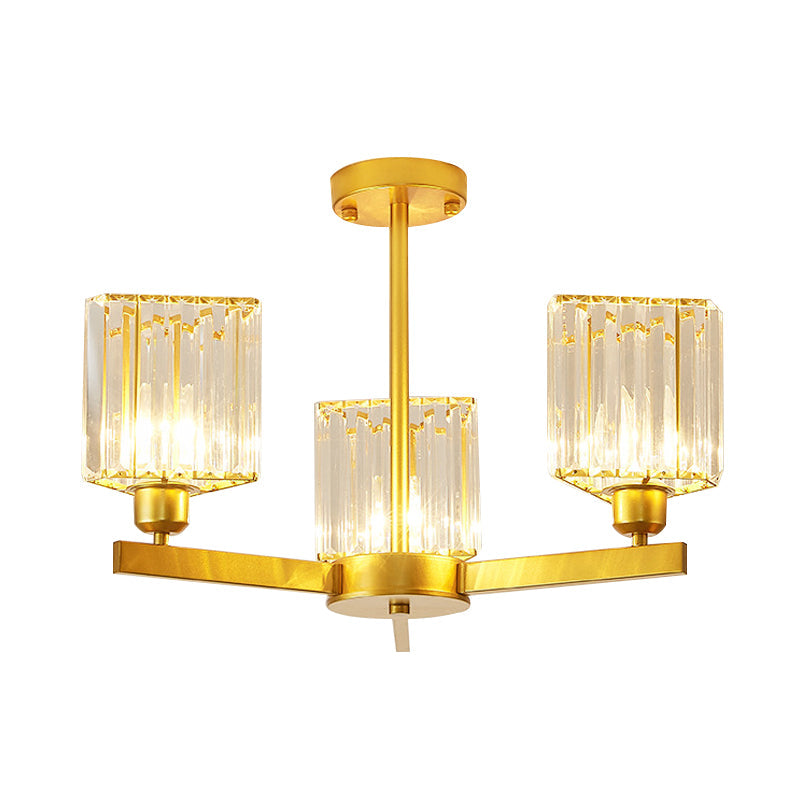 Lustre doré élégant avec prismes triangulaires en cristal - Parfait pour la chambre à coucher