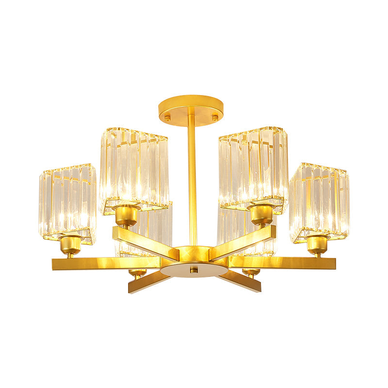 Lustre doré élégant avec prismes triangulaires en cristal - Parfait pour la chambre à coucher
