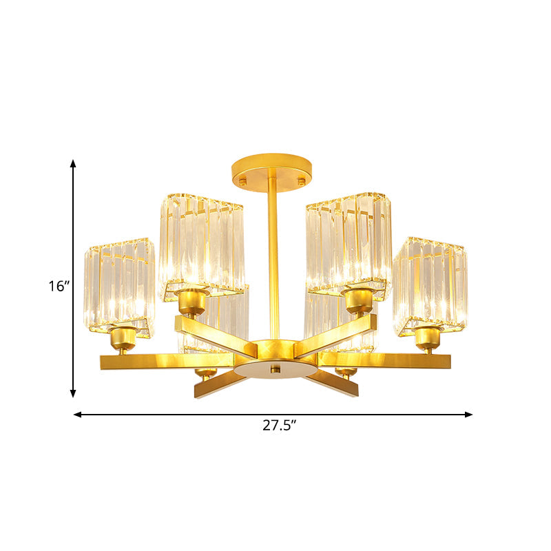 Lustre doré élégant avec prismes triangulaires en cristal - Parfait pour la chambre à coucher