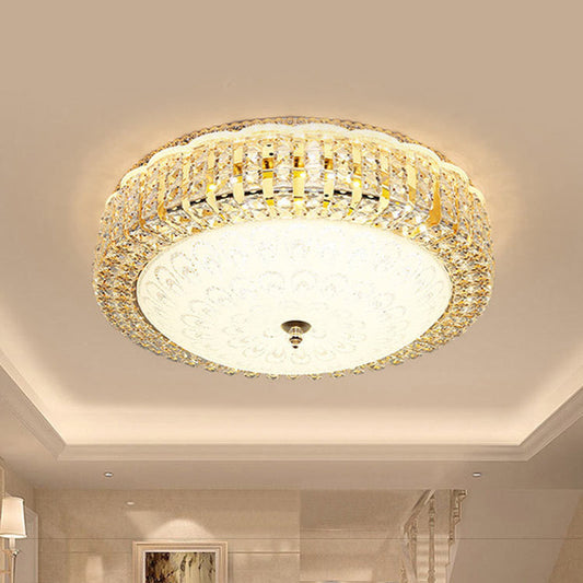 Minimalist LED Crystal Ceiling Light for Hotels - Frosted Flower Glass Shade, Gold Finish