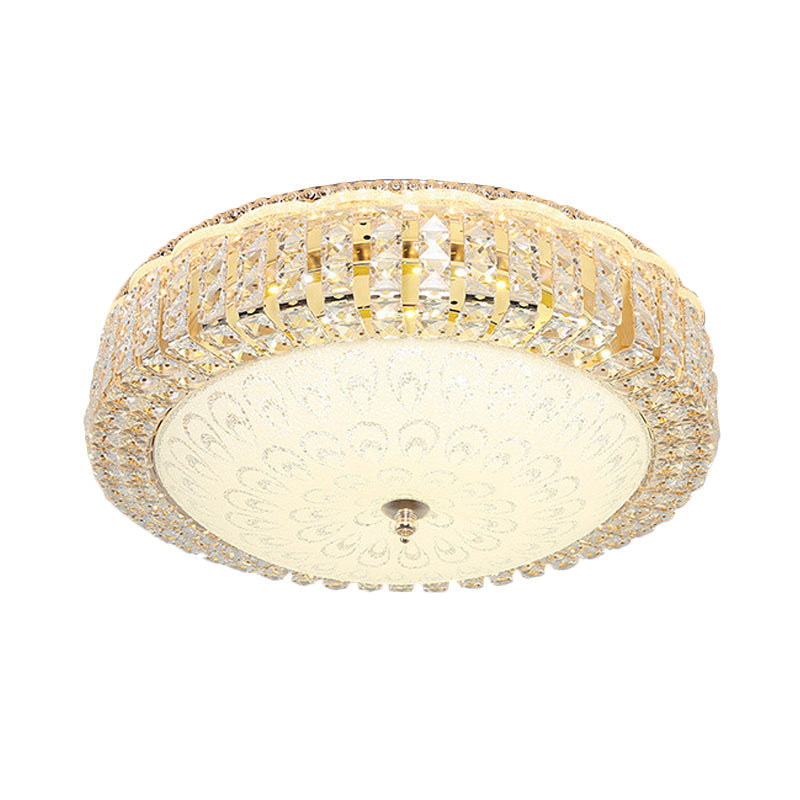 Minimalist LED Crystal Ceiling Light for Hotels - Frosted Flower Glass Shade, Gold Finish
