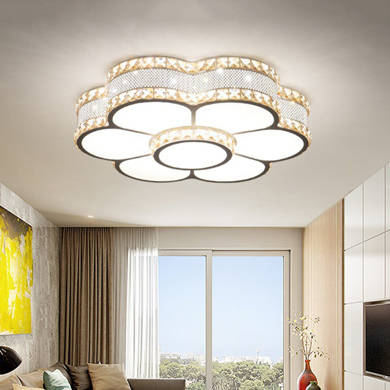 Gold Metal LED Sunflower Ceiling Lamp with Crystal Trim - 19.5"/23.5" Wide