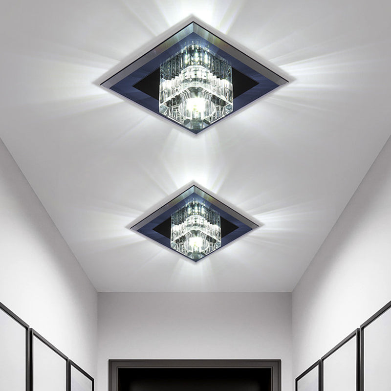 Minimalist LED Crystal Cube Ceiling Light - Compact Flush Mount for Corridors
