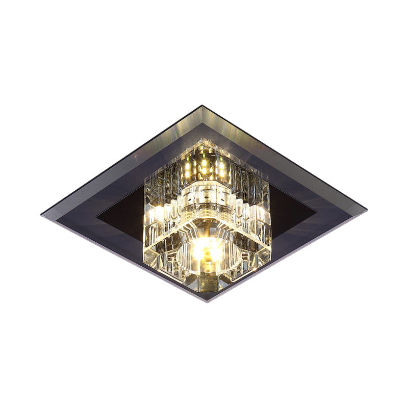 Minimalist LED Crystal Cube Ceiling Light - Compact Flush Mount for Corridors