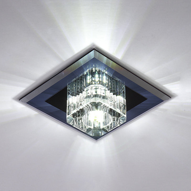 Minimalist LED Crystal Cube Ceiling Light - Compact Flush Mount for Corridors