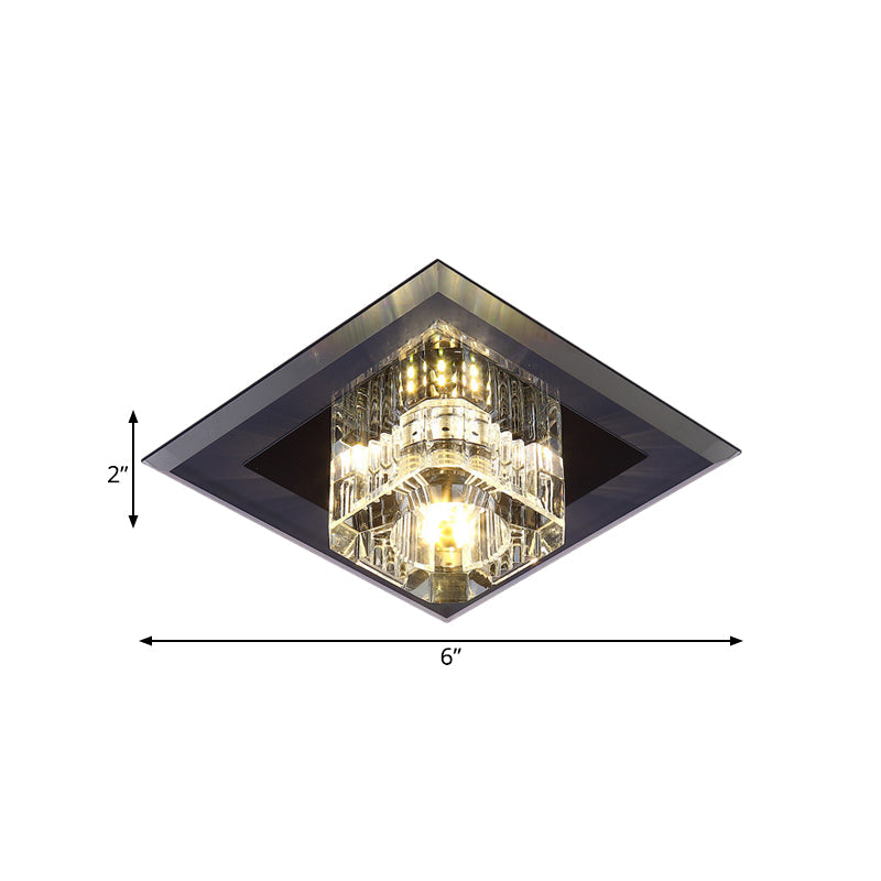 Minimalist LED Crystal Cube Ceiling Light - Compact Flush Mount for Corridors