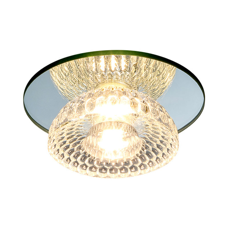Sleek Chrome Crystal LED Flush Light with Mini Flower Bowl Design, Perfect for Ceiling Mount, Mirror Glass Canopy Included
