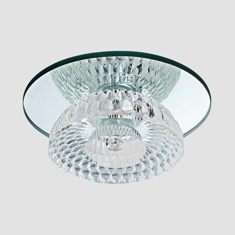 Sleek Chrome Crystal LED Flush Light with Mini Flower Bowl Design, Perfect for Ceiling Mount, Mirror Glass Canopy Included