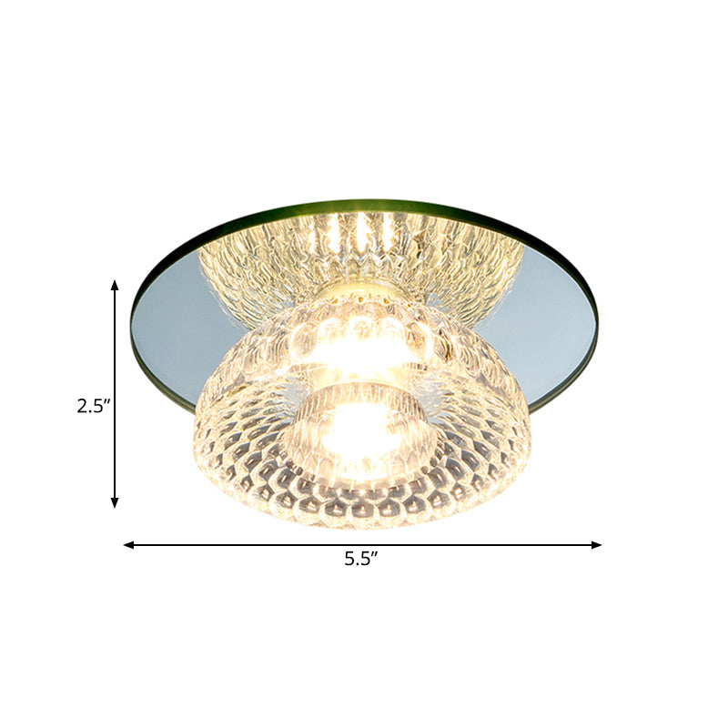 Sleek Chrome Crystal LED Flush Light with Mini Flower Bowl Design, Perfect for Ceiling Mount, Mirror Glass Canopy Included