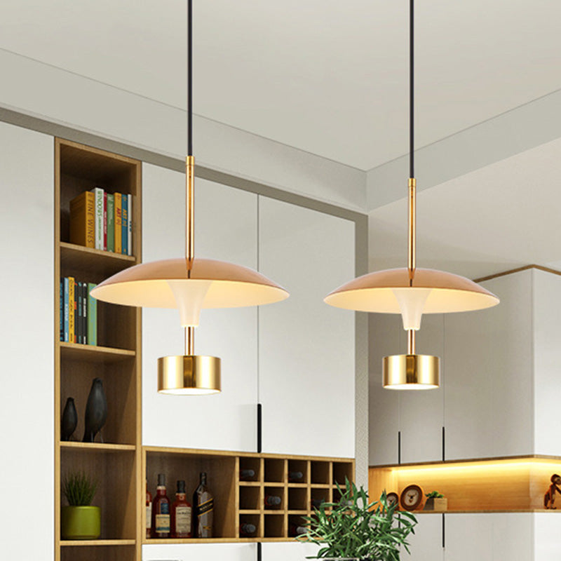 Suspension LED métallique en forme de dôme doré pour salle à manger - Lampe à suspension moderne de 10"/14"