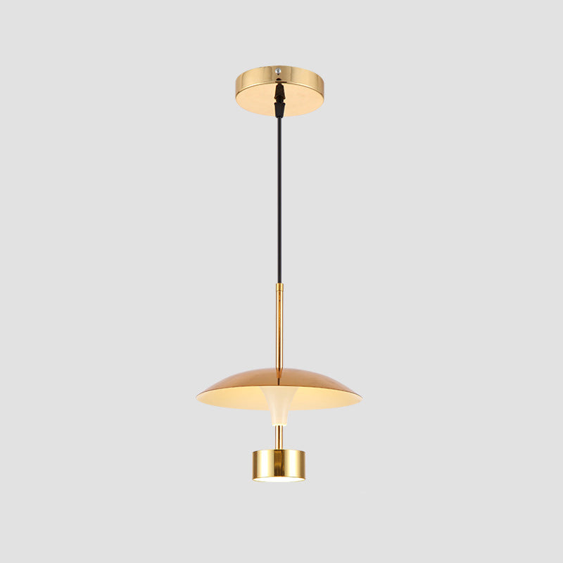 Suspension LED métallique en forme de dôme doré pour salle à manger - Lampe à suspension moderne de 10"/14"